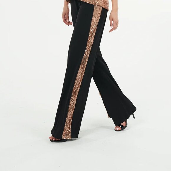 Julian Chang Black Pull On Pants with Gold Sequins size Small - Picture 1 of 10